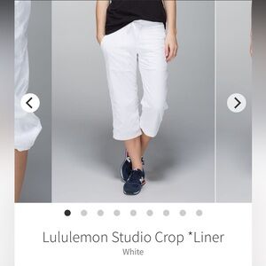 Women’s White Lululemon Studio Crop Pant Size 8 EUC Drawstring Waist